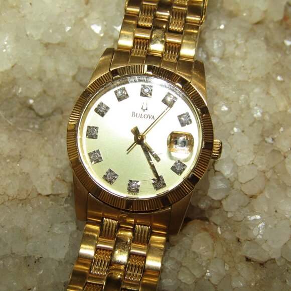 Bulova Gold Stainless Steel & Diamond Bracelet Watch - Picture 2 of 11